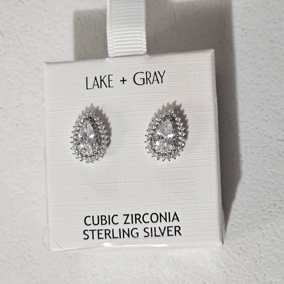 New Without Box! Lake + Gray 925 Sterling Silver Pear Shaped Earrings! - Picture 1 of 2